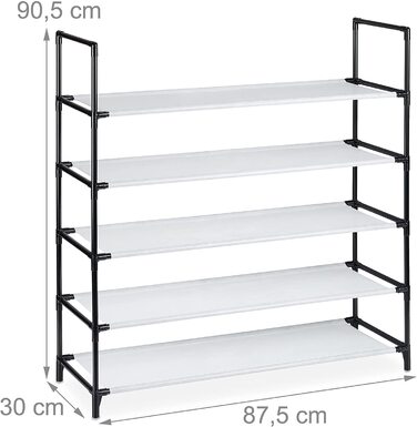 Relaxdays XL Schuhregal Stecksystem, 5 Ebenen, für 20 Paar Schuhe, Stoff Schuhständer, HxBxT: 90,5 x 87,5 x 30 cm, (Weiß)