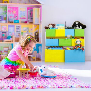 Relaxdays Kinderregal mit 9 Stoffboxen, Meerjungfrau Kindermotiv, Spielzeugregal Organizer HBT 66 x 82,5 x 29,5 cm, bunt, 1 Stück