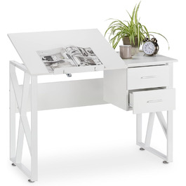 Relaxdays Schreibtisch neigbar, verstellbare Arbeitsfläche, Laptoptisch oder Zeichentisch, HBT 75x110x55cm, weiß