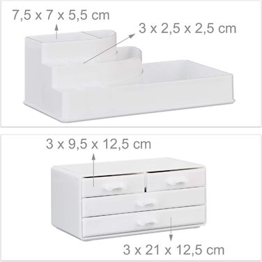Relaxdays 1 x Make Up Organizer mit 4 Schubladen, Kosmetik Halter Nagellack u. Lippenstift, Acryl Make Up Kit, (Weiß)
