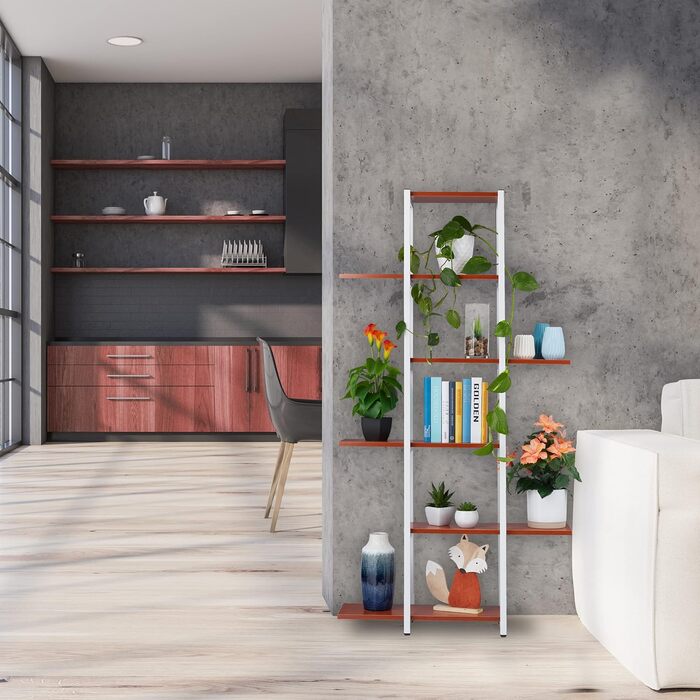 Relaxdays Blumenregal Metall, 6-stufige Blumentreppe, Holzoptik, 150x78x24 cm, Pflanzenregal, hellbraun