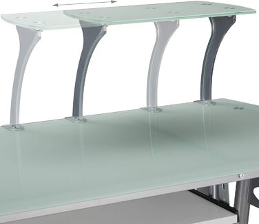 Relaxdays Computertisch, Glas, Tastaturauszug, Rechnerfach, 98x105x55 cm, modern, weiß, PB, Metall