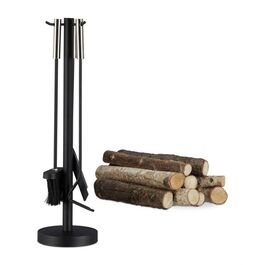 Relaxdays Kaminbesteck modern 4-teilig mit Ständer