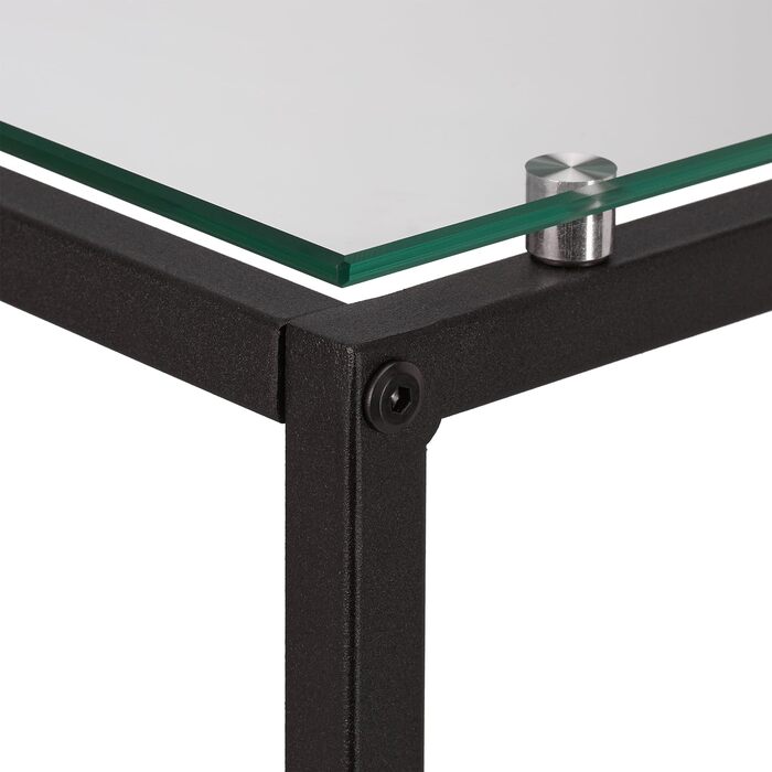 Relaxdays Beistelltisch, U-Form, Glas Tischplatte, Metall, Bauhausstil, Konsolentisch HxBxT: 61 x 30 x 45 cm, schwarz, 1 Stück