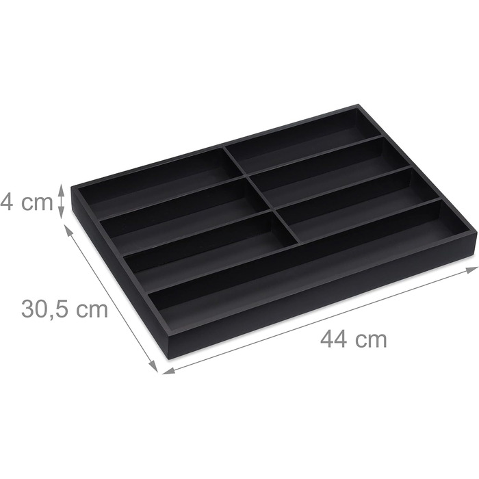 Relaxdays Besteckkasten Bambus, 7 Fächer, HBT 4 x 44 x 30,5cm, schwarz