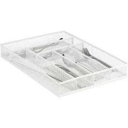 Relaxdays Besteckkasten Metall, Schubladenorganizer, 6 Fächer, HBT 5,5 x 29 x 41 cm, weiß