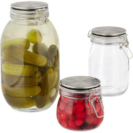 Relaxdays Einmachglas 3er Set, Bügelverschluss, 500-3000 ml, transparent