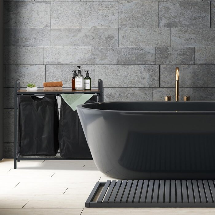 Relaxdays Wäschekorbregal, 72x73x33 cm, 2 ausziehbare Fächer, Wäschesammler Industrial, schwarz/braun