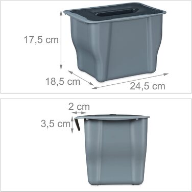 Relaxdays Biomülleimer Küche, 5 l, Kleiner Mülleimer mit Deckel, zum Einhängen, Kunststoff, Abfalleimer Biomüll, grau