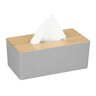 Relaxdays Graue Tücherbox mit Bambusdeckel