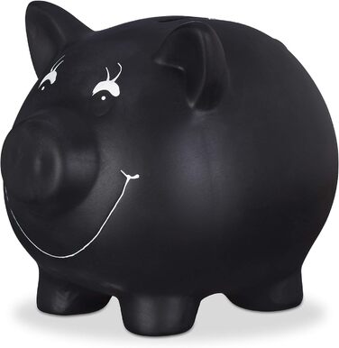 Relaxdays Sparschwein, Keramik, Kreide, Hochzeit, Geburtstag, Taufe, Spardose, 14x17x13cm, schwarz