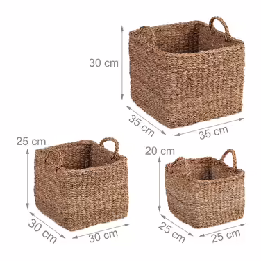Relaxdays 3-tlg. Aufbewahrungskorb Set aus Seegras