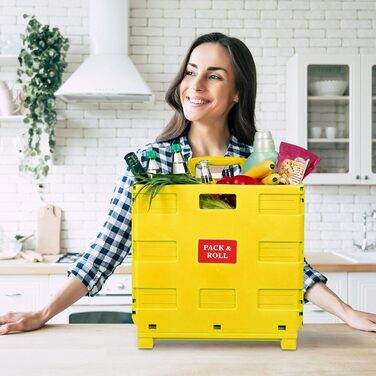 Relaxdays Einkaufstrolley, Klapptrolley, 35 kg, Faltbar, Rolltrolley (Gelb)