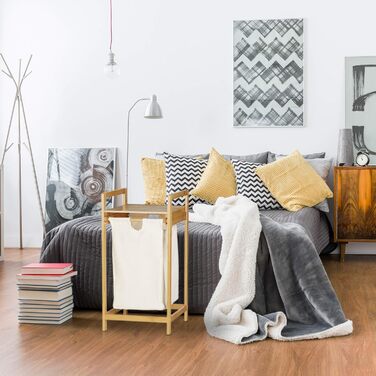 Relaxdays Wäschekorb Bambus, ausziehbar, eckig, 30L Innensack, 73x37x33 cm