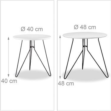 Relaxdays Beistelltisch 2er-Set, runde Satztische mit Metallgestell, Ablagetische, Tischplatte 40 u. 48 cm, MDF, Schwarz-Weiß, Standard