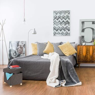 Relaxdays Sitzhocker mit Stauraum, gepolstert, gesteppt, Stoff, 40x38x38 cm, grau (Braun)