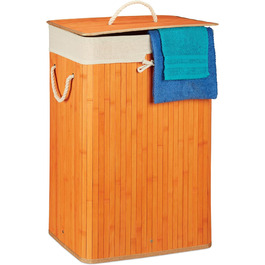 Relaxdays Wäschekorb Bambus, Deckel, rechteckig, XL, 83L, faltbarer Wäschesammler (Orange)