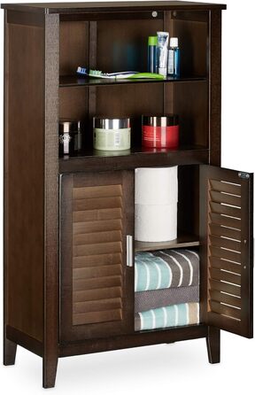 Relaxdays Badezimmerschrank dunkelbraun LAMELL, Bambus, 92x50x25,5 cm, Single