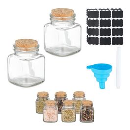Relaxdays 8er Set Gewürzgläser eckig Korkdeckel