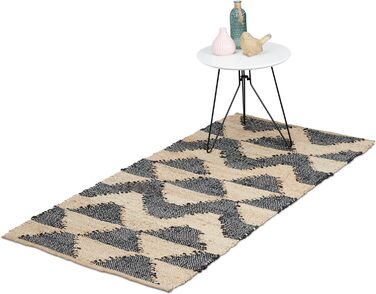 Relaxdays Läufer, Zick-Zack Muster, 70 x 140 cm, Baumwolle und Jute, rutschhemmend, handgewebt, Teppich, schwarz/beige