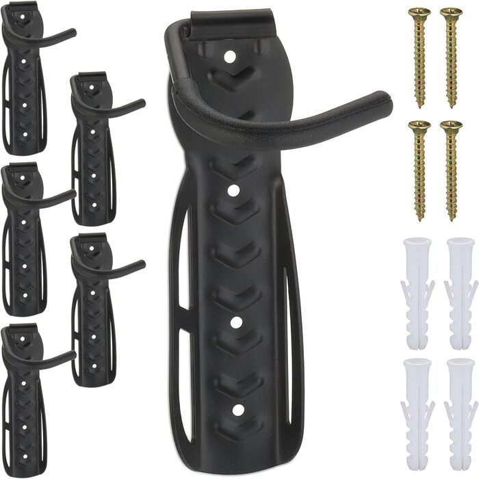 Relaxdays Fahrrad Wandhalterung, 6er Set, Fahrradaufhängung bis 25 kg, vertikal, Wand Fahrradhalter, Metall, schwarz