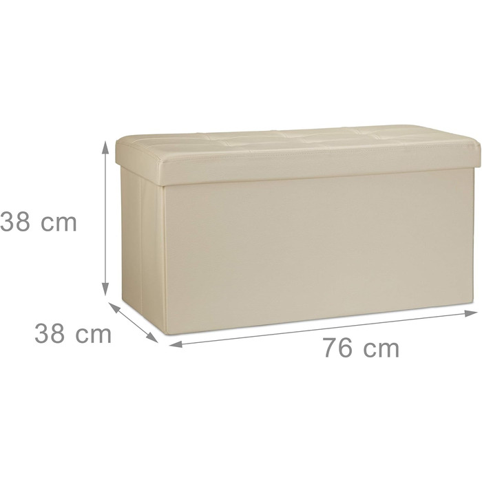 Relaxdays Faltbare Sitzbank 2-Sitzer mit Stauraum, Kunstleder, 300 kg belastbar, Creme