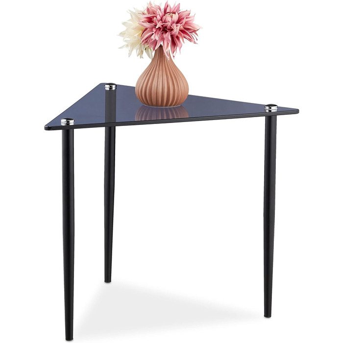 Relaxdays Beistelltisch, Couchtisch dreieckig, HBT 41x50x50 cm, Glas & Stahl, Wohnzimmer, Sofatisch modern, grau-schwarz