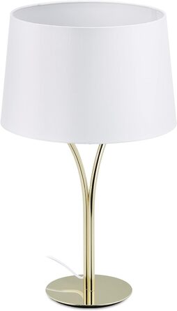 Relaxdays Tischlampe Vintage, mit Stoffschirm & Metallfuß, HxD: 49x30 cm, Nachttischlampe, E27, Schlafzimmer, weiß/gold
