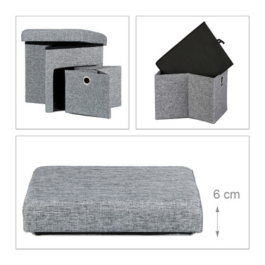 Relaxdays Faltbarer Sitzhocker Leinen mit Fach