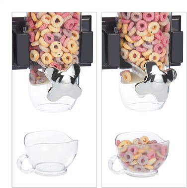 Relaxdays Müslispender doppelt, Wandmontage, für Müsli, Cornflakes, Süßigkeiten, Cerealienspender, Kunststoff, schwarz