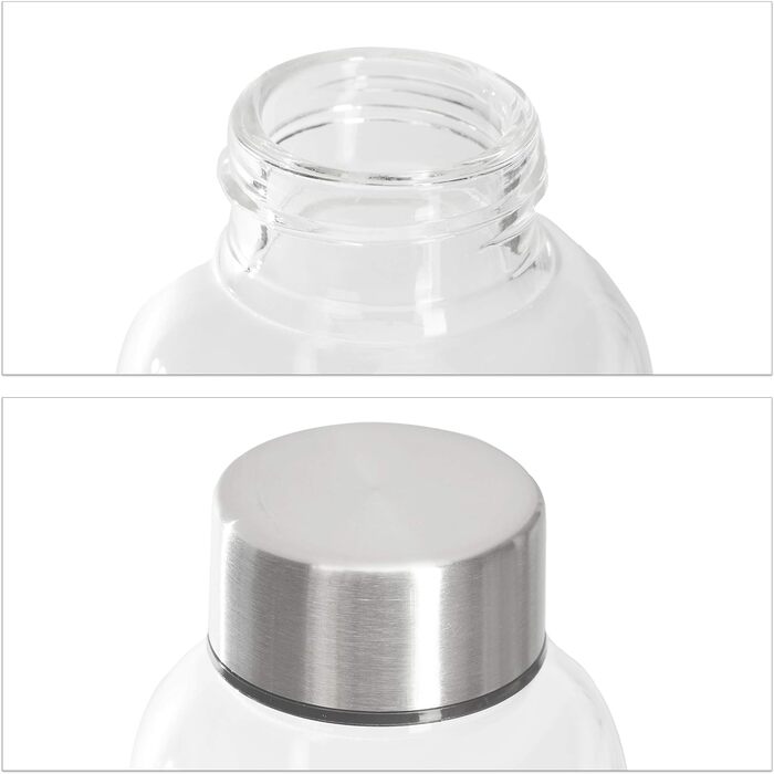 Relaxdays 6er Set Trinkflasche Glas, Wasserflasche mit Hülle, 500ml, spülmaschinenfest, wasserdicht, transparent/schwarz