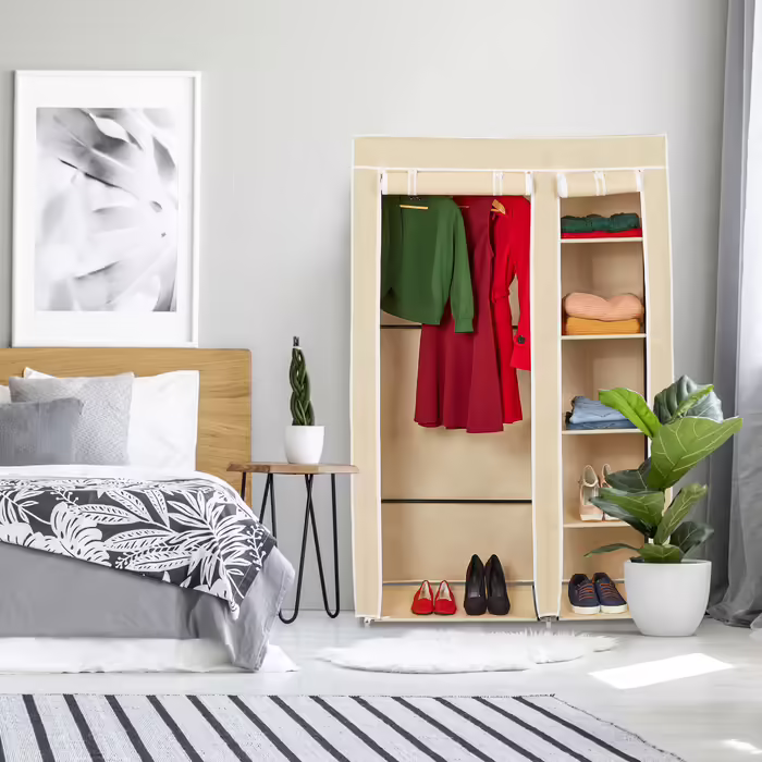 Relaxdays Großer Stoffschrank mit Kleiderstange