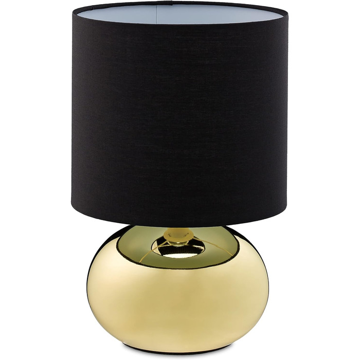 Relaxdays Tischlampe, runde Nachttischlampe mit Touch, HxD: 27,5 x 18 cm, E14, Tischleuchte mit Stoffschirm, (Gold/Schwarz)