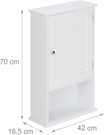 Relaxdays Badschrank, 3 Fächer, Lamellentür, 70x42x16,5 cm, platzsparend, weiß