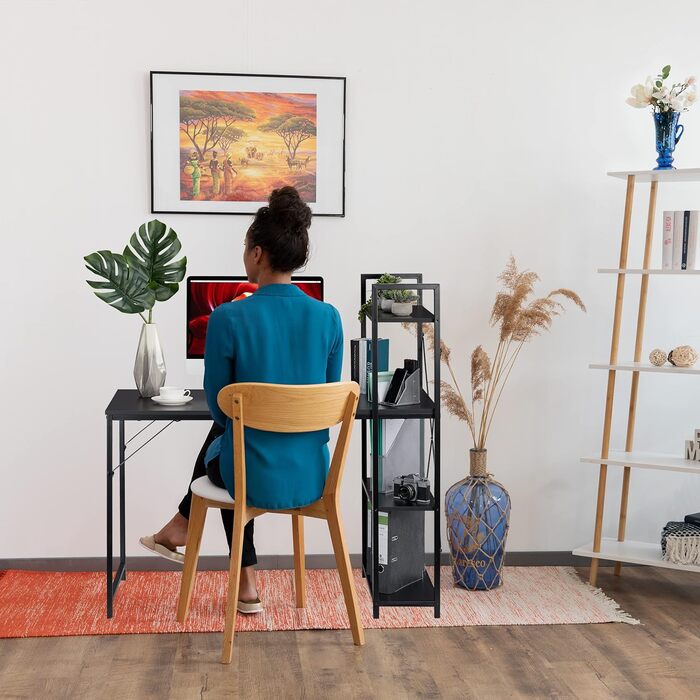 Relaxdays 121 x 120 x 62 cm, weiß Schreibtisch, Kombination mit Regal, 4 Ablagefächer, für Jugendzimmer & Büro, HBT, PB, Metall
