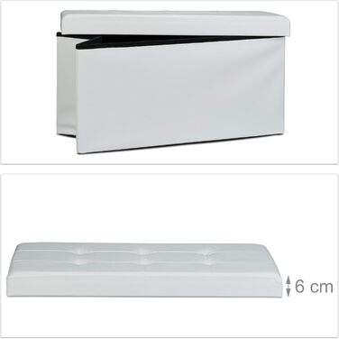 Relaxdays Faltbare Sitzbank, 2-Sitzer mit Stauraum, Kunstleder, 300 kg belastbar, weiß
