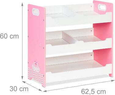 Relaxdays Kinderregal, HBT: 60 x 62,5 x 30 cm, 5 Fächer, MDF, Aufbewahrungsregal Kinderzimmer, Spielzeugregal, weiß/rosa, L