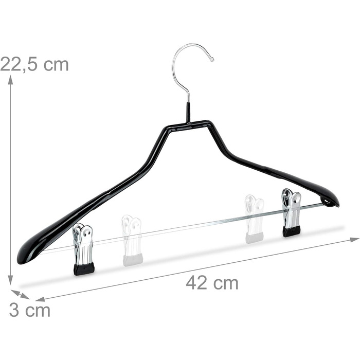 Relaxdays 00 x Kleiderbügel Holz, Garderobenbügel, klassisch, Hemden & Hosen, 360° drehbar, Bügel HxB 23 x 44 cm,    00er Pack (100, Schwarz, Silber, 100er Pack)