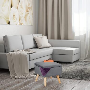 Relaxdays Samthocker mit Stauraum, gepolstert, eckig, Holzbeine, 40x40x40 cm, Dunkelgrau