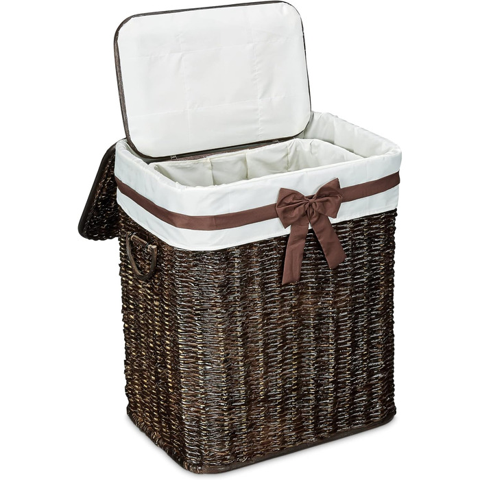 Relaxdays 2er Set stapelbare Wäschetruhe mit herausnehmbarem Wäschesack, 67 L, atmungsaktiv, Schokobraun