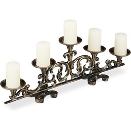 Relaxdays Kerzenständer antik, 5-armig, Kerzenhalter Stumpenkerzen, Shabby Chic, Gusseisen, HBT 20 x 59 x 9,5 cm, (Schwarz/Gold, Single)