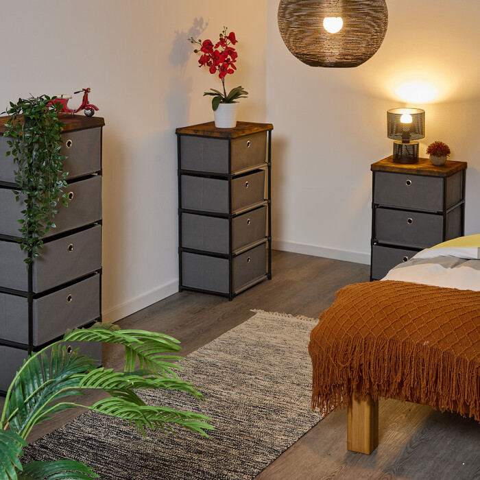 Relaxdays Kommode Holzoptik mit Stoffschubladen