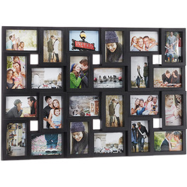 Relaxdays XXL Bilderrahmen Collagen für 24 Bilder in 10 x 15, Hoch- oder Querformat, Kunststoff, HxB 57 x 86 cm, (Schwarz)
