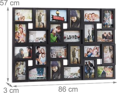 Relaxdays XXL Bilderrahmen Collagen für 24 Bilder in 10 x 15, Hoch- oder Querformat, Kunststoff, HxB 57 x 86 cm, (Schwarz)