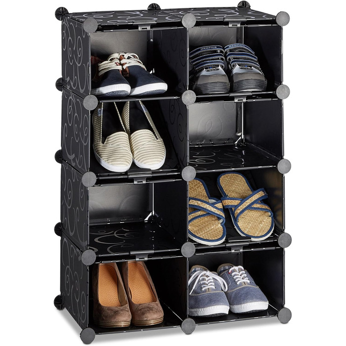 Relaxdays Schuhregal, 8 Fächer, DIY, platzsparend, 77x54x37cm, Schwarz