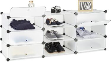 Relaxdays Schuhschrank mit 10 Fächern, Schuhregal groß, Steckregal Kunststoff, DIY, HxBxT ca. 90 x 94 x 37 cm, (Transparent)