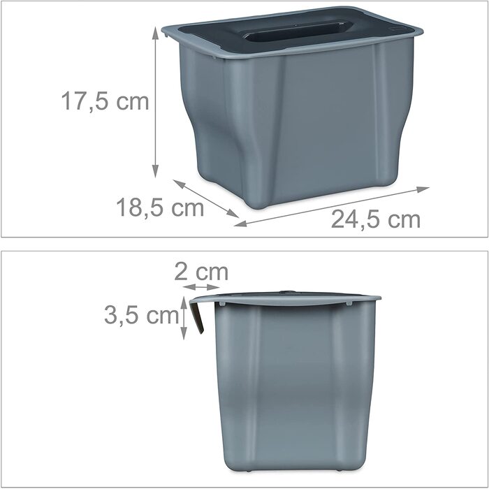 Relaxdays Biomülleimer Küche, 5 l, Kleiner Mülleimer mit Deckel, zum Einhängen, Kunststoff, Abfalleimer Biomüll, grau