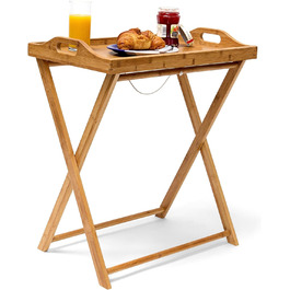Relaxdays Tabletttisch, Bambus, HxBxT: 63,5 x 55 x 35 cm, klappbarer Beistelltisch mit Tablett, für Frühstück, Natur Single