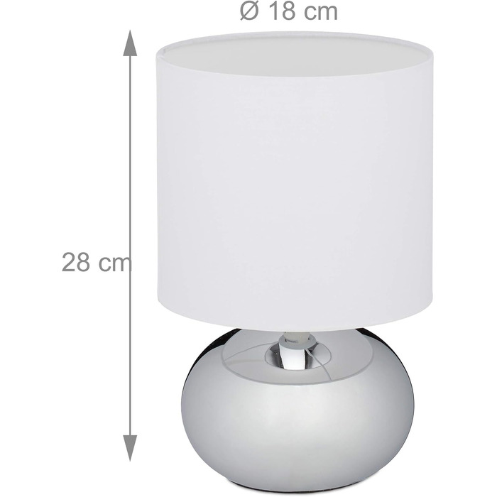 Relaxdays Touch-Nachttischlampe, dimmbar, 3 Stufen, E14, 28x18 cm, silber