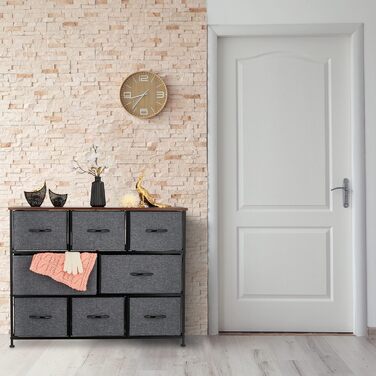 Relaxdays Kommode Industrial, 78,5x100x30 cm, 8 Schubladen, Stoff/Metall, Holzoptik, Sideboard, grau/braun